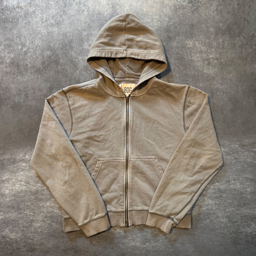 BDG Urban Outfitters Full Zip Hoodie Small S Faded Gray Contrast Stitch